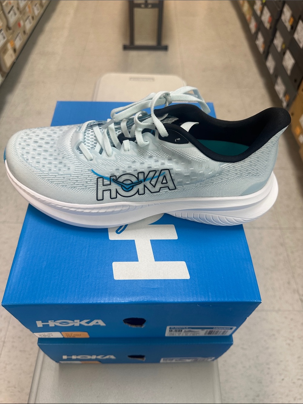 Hoka Womens Mach 6 Light Blue and Black (TNDR) Athletic Sneakers - Picture 4 of 11